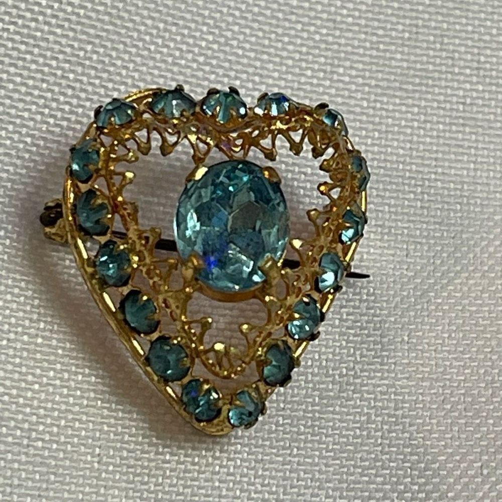 Old Czech Rhinestone Heart Pin Brooch Estate Stunning